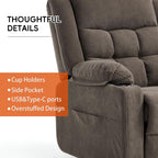 Electric Power Lift Recliner Chair Sofa with Massage and Heat for Elderly, USB and Type-C Ports, Cup Holders, Infinite Position (Brown, Regular)