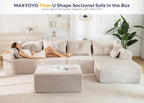MAXYOYO 132" Giant U-Shaped Modular Sectional Couch, Modern Boneless Couch for Living Room, Sofa in A Box, Oversized Sofa Sleeper with Deep Seat, No Assembly Required, Grayish Beige