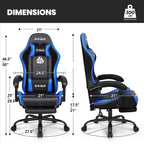 N-GEN GAMING Video Gaming Chair with Footrest Lumbar Support for Home Office High Back Recliner Height Adjustable Ergonomic Comfy Leather Computer Desk Chair (Blue)