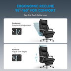 M76 160° Reclining Office Chair with Footrest, 10" Thick Cloud Cushion Executive Desk Chair, Extra Wide Cross-Legged Ergonomic Chair for Big and Tall, Adjustable Seat Depth, Easy Assembly, Black