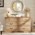 Farmhouse 7 Drawer Dresser for Bedroom,57" Wide Wood Rustic Chest of Drawers,Farmhouse Chest of Drawers for Bedroom,Wood Drawer Organizer for Bedroom,Hallway,Natural