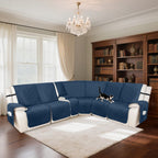 HDCAXKJ 100% Waterproof Velvet Recliner Sectional Couch Covers L Shaped Corner Reclining Sofa Cover Washable Thick Non Slip Sectional Slipcover with Pockets (5 Seat and 1 Middle Console, Dark Blue)
