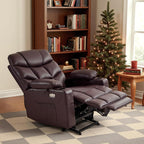 MCombo Power Lift Recliner Chair with Extended Footrest for Elderly People, Faux Leather 7287 (Dark Brown, Medium)