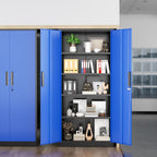 Greenvelly Metal Storage Cabinet, Steel Garage Cabinet with Doors and Adjustable Shelves, Metal Cabinet with Lock,Tall Metal Office Storage Cabinet for Garage,Home Office,School (Black Blue)