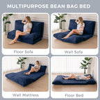MAXYOYO Folding Sofa Bed, Floor Sofa Convertible Sleeper Chair with Washable Cover, Floor Couch Lounge Bean Bag Chair Bed for Living Room, Navy, 30x95 Inch