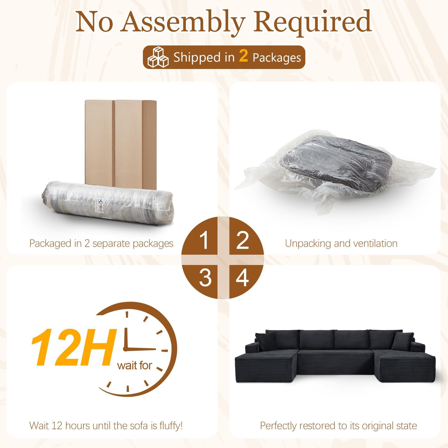 Modular Sectional Sleeper Sofa,134 Inch Boneless Cloud Couch for Living Room, U Shaped 5 Seat Sofa with 2 Storage Pockets& 2 Cup Holders, Free Combination, No Assembly Required (Dark Grey)