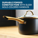 Farberware Forged Induction Ceramic Nonstick Pots and Pans Set with Lids and Kitchen Cooking Tools - Dishwasher Safe, Suitable for All Stovetops, 12 Piece Cookware Set - Black and Gold