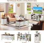 Farmhouse TV Stand for 60 Inch TV, Wood Entertainment Center with Glass Door Storage Cabinet & Adjustable Shelves,Television Stands for 65" TVS, TV Console Table for Living Room,Bedroom,White