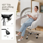 Warmiehomy Office Chair, Velvet Desk Chair for Home Office, Cozy Vanity Chair, Girl Cute Makeup Chair with Arm Rest for Bedroom Dressing Room (Cloud White)