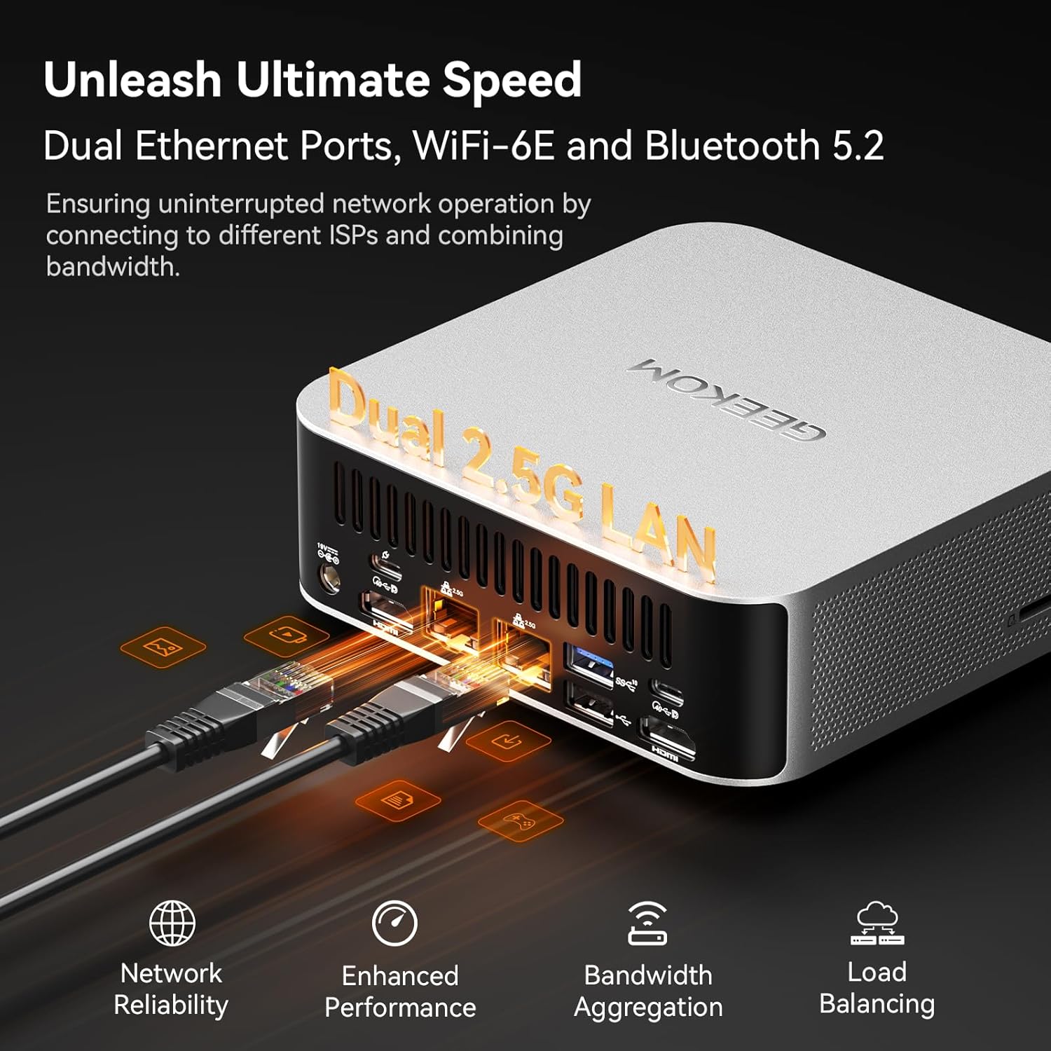 GEEKOM Mini PCUltimate Performance Edition A8 Max with AMD Ryzen 7 8745HS(Beats 7735hs) 16GB DDR5|1TB SSD(Expandable Not LPDDR) Dual LAN Mini Computer Radeon 780M Mini PC Windows 11 Pro/USB4/8K