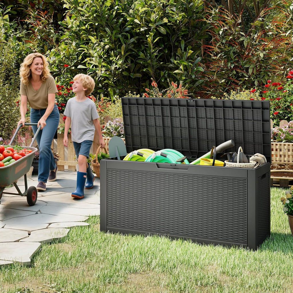 LubanNese Outdoor Storage Box, Waterproof Deck Box, Outdoor Patio Storage Bin, Weatherproof (Black, 66 Gallon)