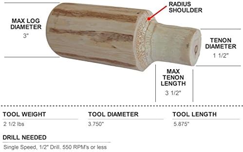 Lumberjack Tools Tenon Cutter Kit for Log Furniture, 1.5" Cutter & Forstner Bit, Home Series Powder Coated Aluminum, 1/2" Shank, Dual Blades Create a Radius Shoulder Profile, Made in USA