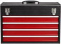 4-Drawer Tool Box with Drawers - Portable Metal Tool Box for Mechanics - Heavy Duty Steel Tool Chest with Locking Latches and Top Storage Compartment, Red/Black