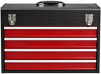 4-Drawer Tool Box with Drawers - Portable Metal Tool Box for Mechanics - Heavy Duty Steel Tool Chest with Locking Latches and Top Storage Compartment, Red/Black