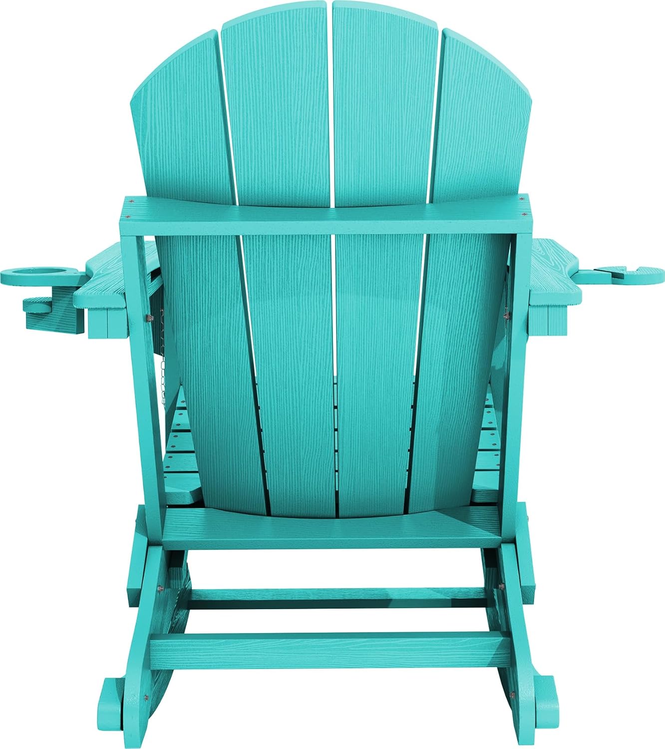 KINGYES Adirondack Rocking Chair with Retractable Ottoman and Cup Holders, HDPE Adirondack Rocker Patio Rocking Chair for Porch, Patio, Balcony, Aqua Blue