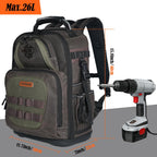 WELKINLAND 36-Pockets Electrician Backpack, Hard-Based HVAC Backpacks, Waxed-Canvas Technician Backpack, Heavy-Duty Tool Backpacks For Men