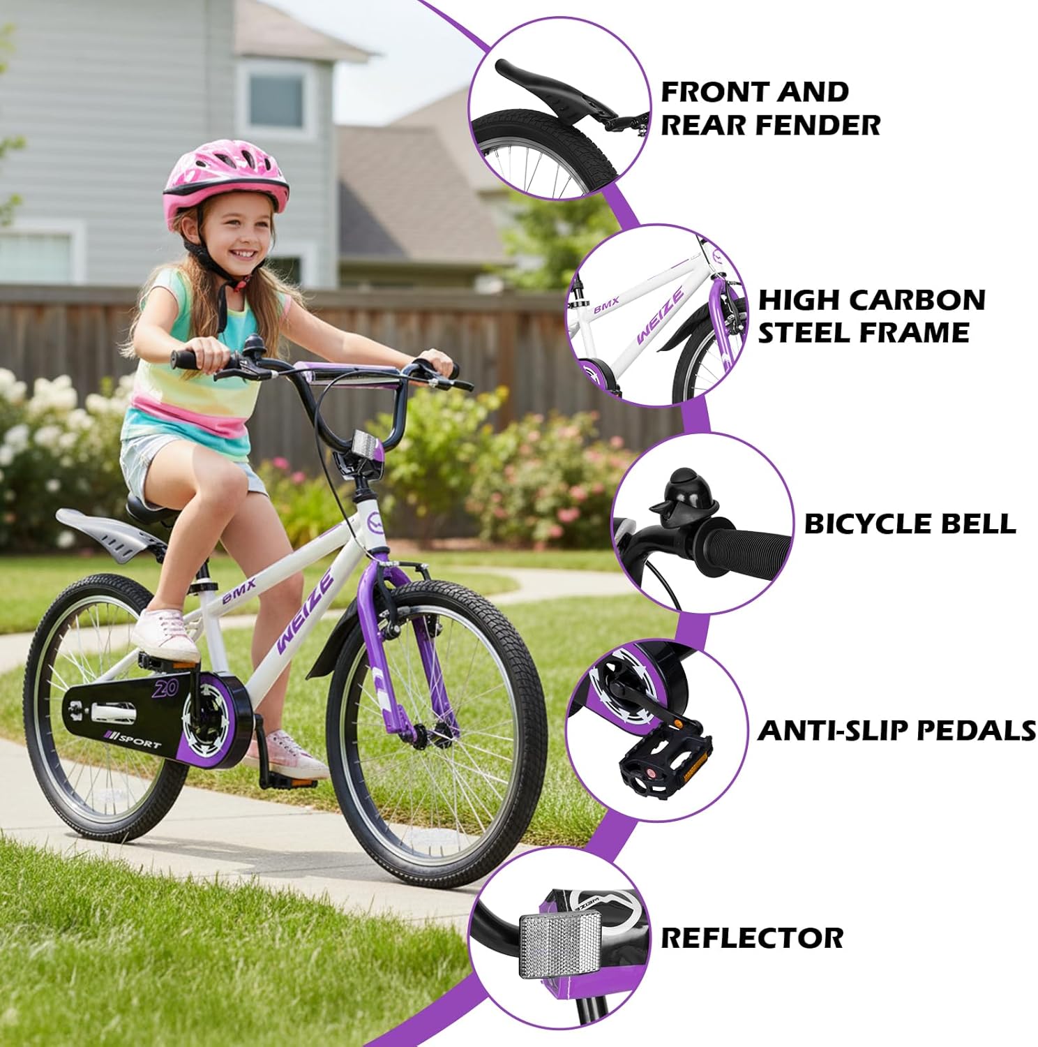 WEIZE 16 20 Inch Kids Bikes,Boy's Bike for Kids,BMX Style Bicycle for Boys Girls Ages 4-12 Years Old,Kids Bicycle with Adjustable Seat,Training Wheels,Front and Rear Fender,Multiple Color Options