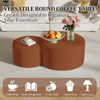 Round Nesting Coffee Table Set of 2,Upholstered Foam Ottoman Footrest Side Table Set,Modern Flannel Circle Coffee Table No Assembly for Living Room Entryway Bedroom,Orange