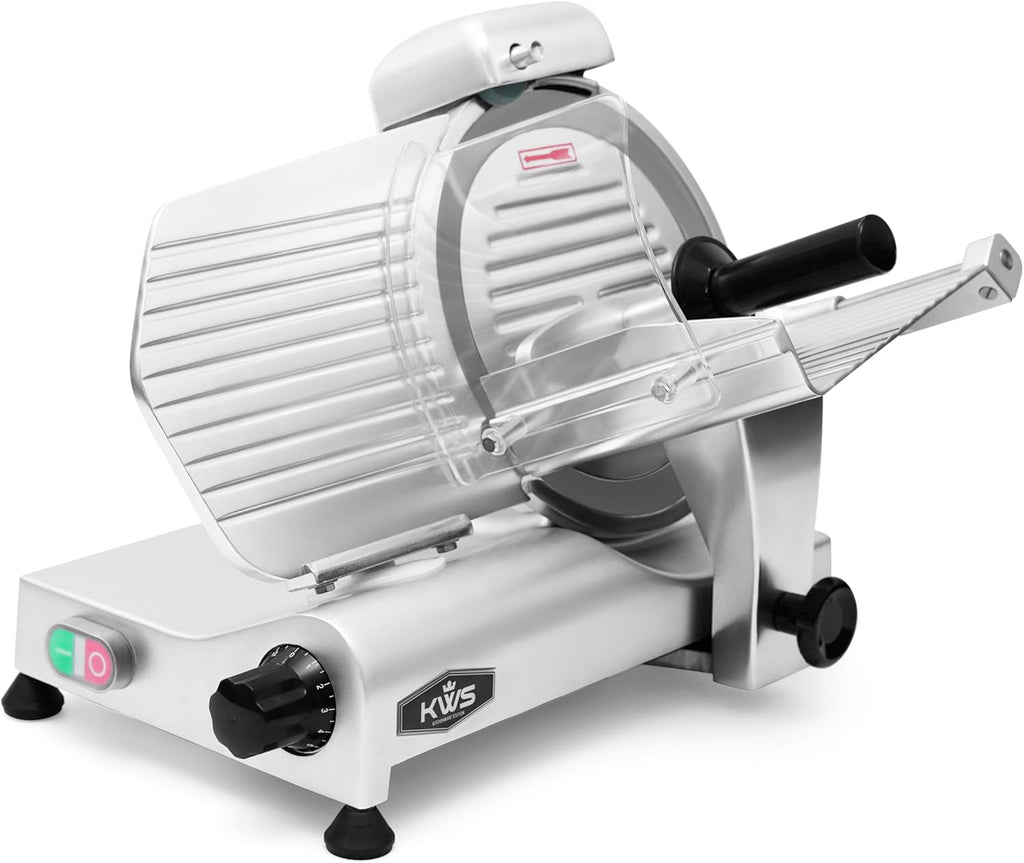 KWS 10NS Commercial 10" Meat Slicer, 320W High-Torque Motor, Precision Stainless Steel Blade, Deli-Style Thin Slicing, Built-In Sharpener, Heavy-Duty Aluminum Body for Meat, Cheese & Semi-Frozen Foods