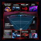 ZZA 34 Inch Curved Monitor  Gaming Monitor 240HZ 1500R 3440 * 1440P  Ultra Wide Computer Monitors with FreeSync HDR10  1ms PC Screen Eye Care  Borderless Design Support Wallmount 75x75mm