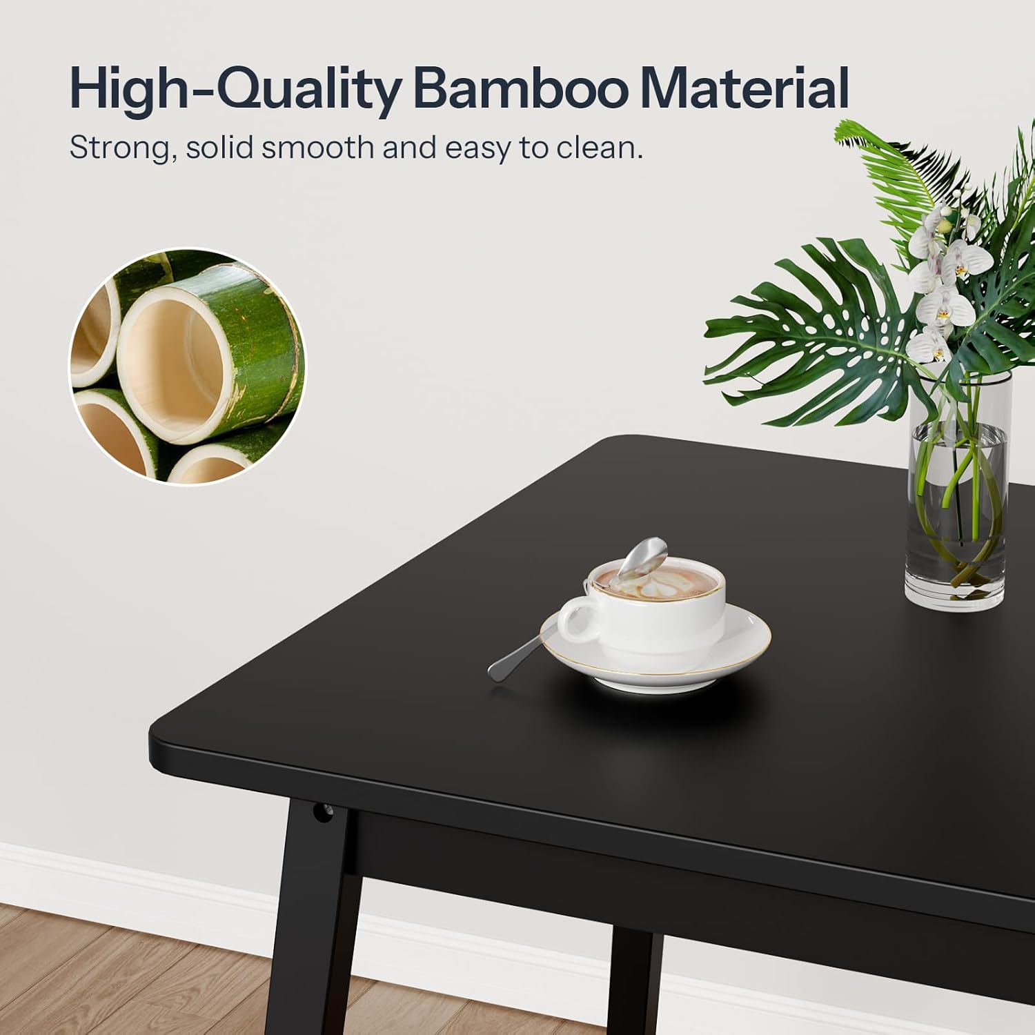 HOOBRO Bamboo Dining Table, Square Dining Table for 2, 27.6" Kitchen Table for Small Space, Writing Table, Easy to Assemble, for Dining Room, Living Room, Office, Kitchen, Apartment, Black BK70CZ01G1