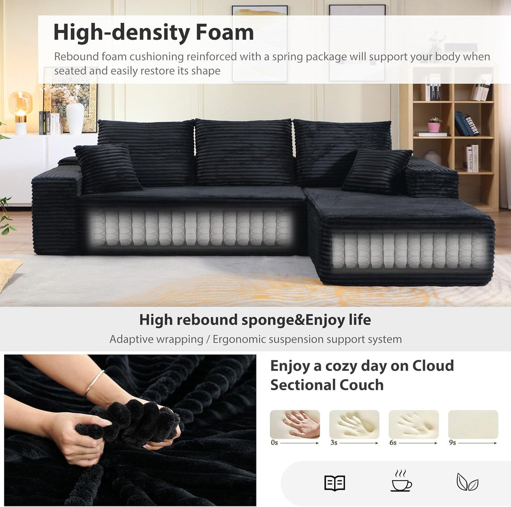 95" Cloud Sectional Couch with L-Shape Chaise, Modern Cloud Couch with Deep Seat, Modular Sectional Couches for Living Room, Apartment, Office, No Assembly Required