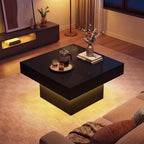 Giantex LED Coffee Table, Square Center Table with Remote, 21 Dynamic Modes, 20 Static Colors, Adjustable Brightness & Speed, Wood Low Cocktail Accent Table, Modern Living Room Table (Black)