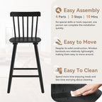 LUE BONA Windsor Wooden Bar Stools Set of 4 for Kitchen Island, Farmhouse 24 Inch Counter Height Stools Chairs with Spindle Back, Black