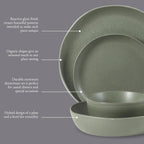 Gibson Elite Menlo Park 16-Piece Pottery Clay Stoneware Dinnerware Set – Green Reactive Glaze, Organic Shape Embossed Plates and Bowls W/Pasta Bowl, Service for 4 – Microwave & Dishwasher Safe