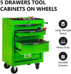 Iron-Top Rolling Tool Chest with Lockable Wheels and Side Handles, 7-Drawer Tool Storage Cabinet with Ball Bearing for Garage, Repair Shop, Required Assembly, Large Storage Capacity (Iron, 5-Green)