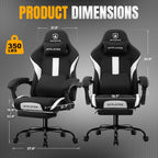 GTPLAYER Gaming Chair Ergonomic Office Chair with Foot Rest & Pocket Spring Cushion, High Back Computer Desk Chair with Headrest & Lumbar Support, Breathable Fabric Game Chair for Adults, Coal-Black