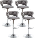 Velvet Bar Stools Set of 4, Counter Height Bar Stools with Low Back, Modern Adjustable Barstools, 360° Swivel Bar Chairs for Kitchen Island (Grey)