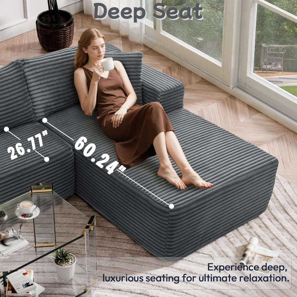 Cloud Sectional Couch, 105” Fluffy Modular L-Shape Sofa with Left Chaise Lounge, Modular Sectional Sofa in a Box, Boneless Couch for Living Room, No Assembly Required, Flannel Gray