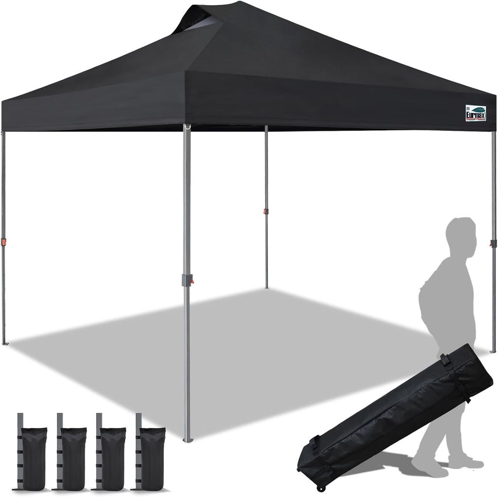 Eurmax USA NOMATTER ONE-Person Open&Close 10x10ft Pop Up Canopy Tent .Portable Shelter Canopy for Outdoor Events .Instant Canopies  Temporary Sunshade Bonus 4 Sand Bags(Black)