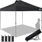 Eurmax USA NOMATTER ONE-Person Open&Close 10x10ft Pop Up Canopy Tent .Portable Shelter Canopy for Outdoor Events .Instant Canopies  Temporary Sunshade Bonus 4 Sand Bags(Black)