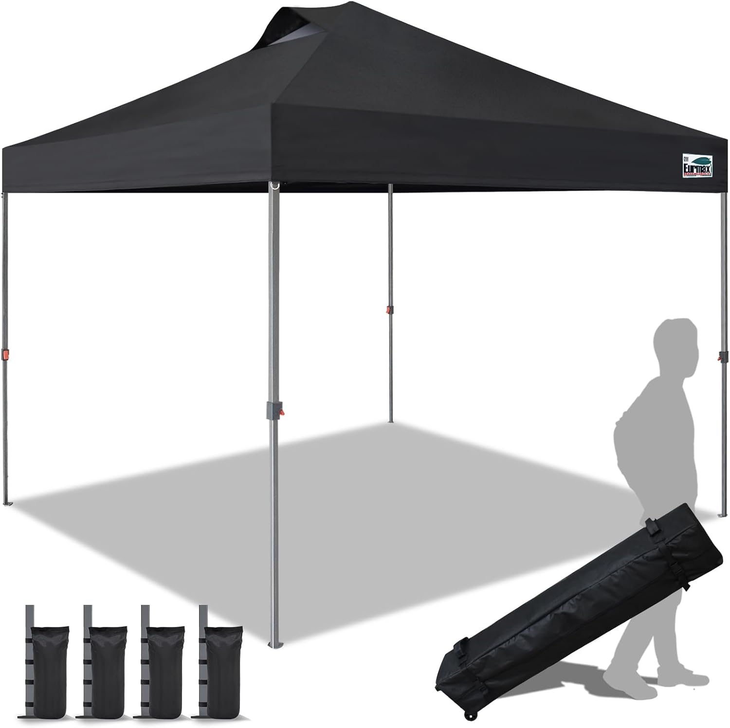 Eurmax USA NOMATTER ONE-Person Open&Close 10x10ft Pop Up Canopy Tent .Portable Shelter Canopy for Outdoor Events .Instant Canopies  Temporary Sunshade Bonus 4 Sand Bags(Black)