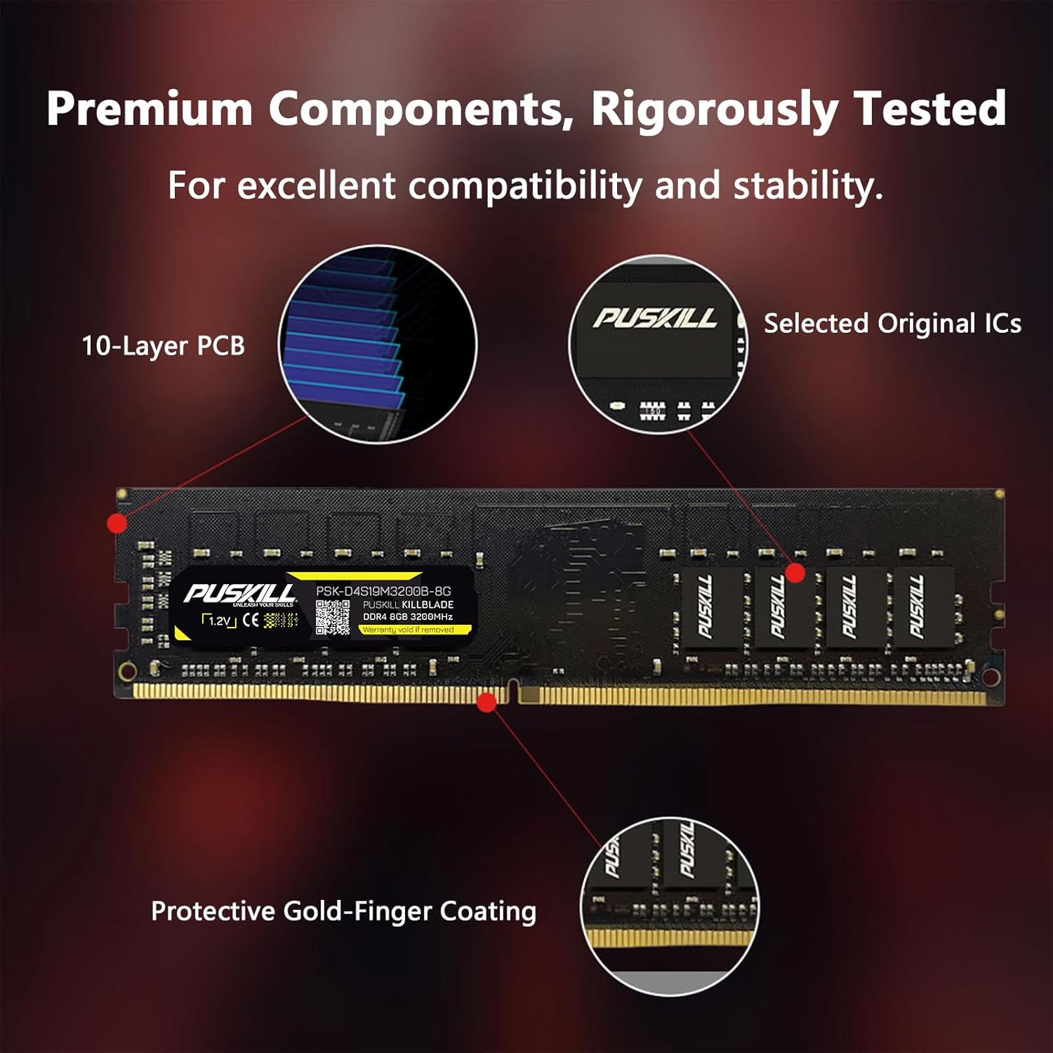 PUSKILL DDR4 RAM 16GB Kit (2x8GB) 3200MHz PC4-25600 CL16 Desktop Memory - 1.35V UDIMM Low Latency, Intel XMP 2.0 Ready for Gaming PC, Compatible with Intel & AMD