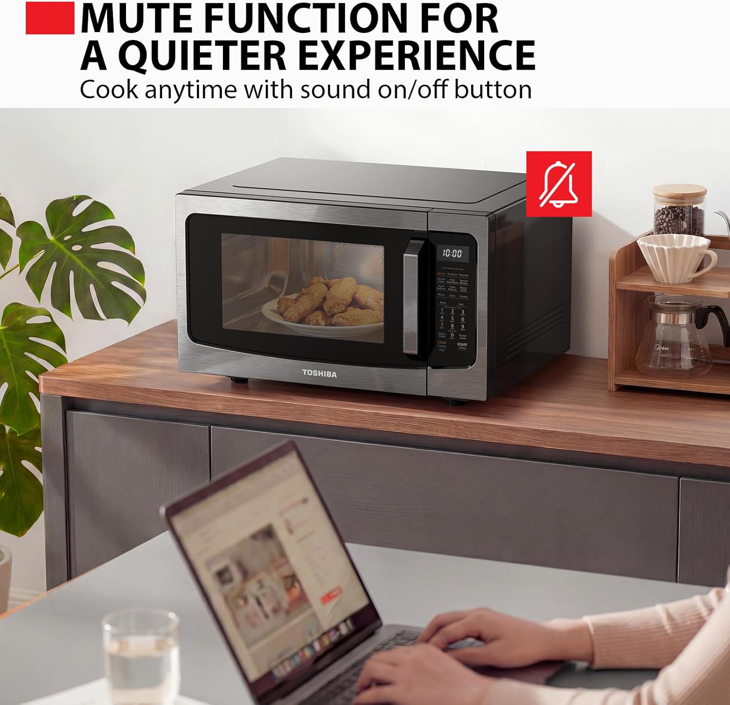 Toshiba Air Fryer Combo 4-in-1 Countertop Microwave Oven, Smart Sensor, Convection, Mute Function, Position Memory 13.6" Turntable, 1.5 Cu Ft, 1000W, Black, ML-EC42P(BS)
