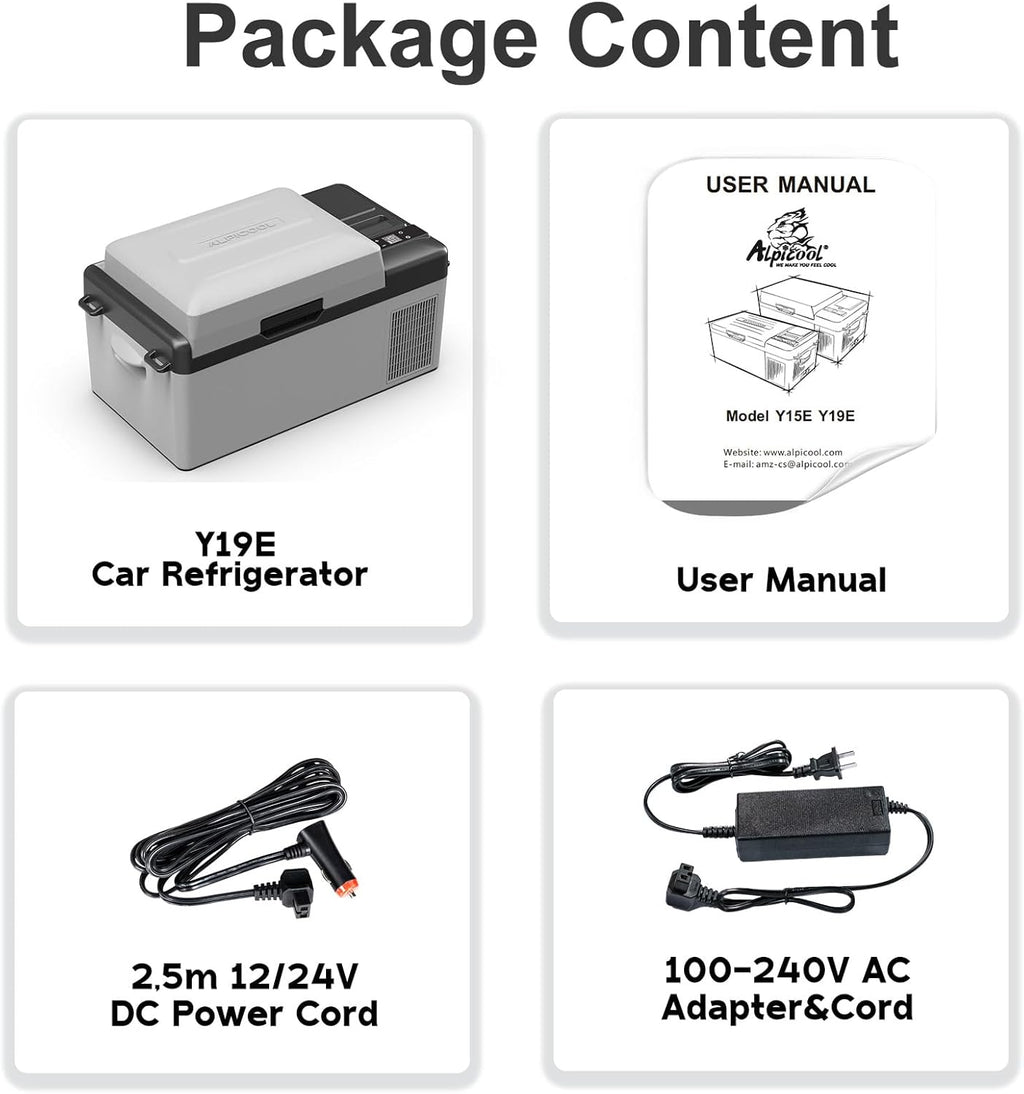 Alpicool Y19E Portable Fridge 12 Volt Car Refrigerator 21Quart Freezer for Fishing, Camping, RV, Truck, Boat-12/24V DC(Grey&Black)