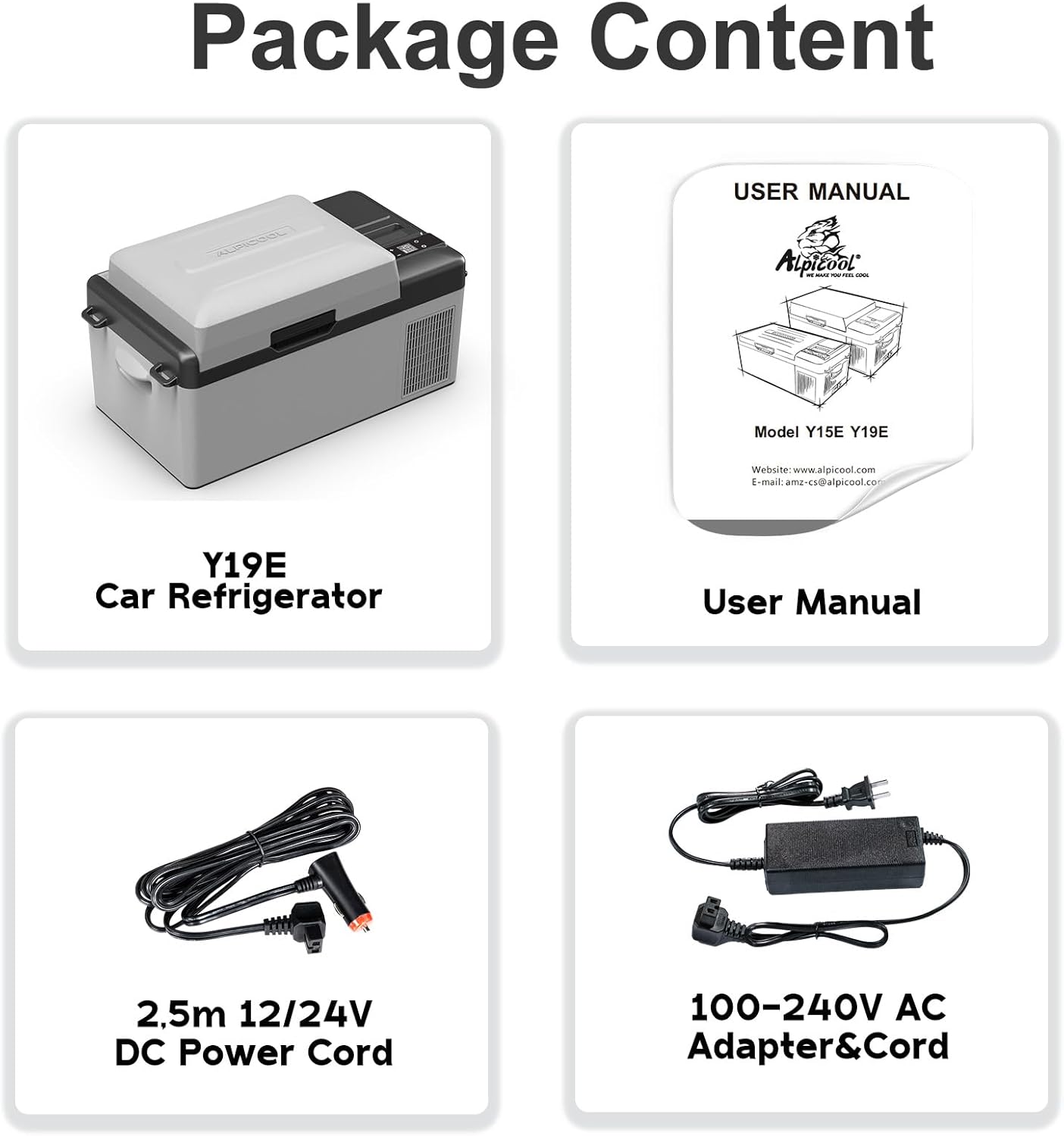 Alpicool Y19E Portable Fridge 12 Volt Car Refrigerator 21Quart Freezer for Fishing, Camping, RV, Truck, Boat-12/24V DC(Grey&Black)
