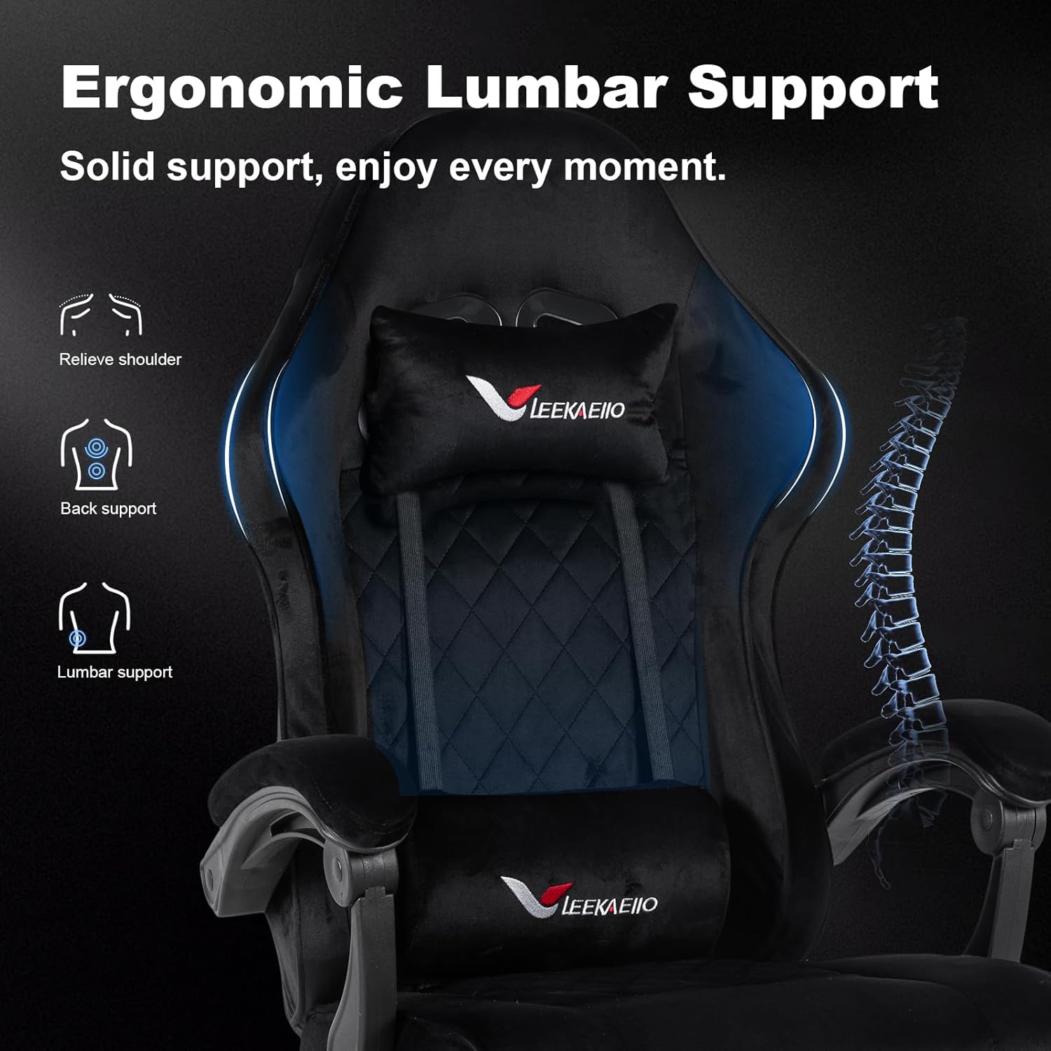 Velvet Gaming Chair for Adults with Pocket Spring Cushion Seat,Soft Gaming Chair Fabric with Extendable Footrest, Swivel Recliner with Ergonomic Lumbar Support and Headrest for Home/Office(Black)