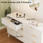 Fluted Dresser for Bedroom with 8 Drawers, Wooden Dresser with Metal Handle, Modern Storage Organizer for Bedroom, Wood Closet for Hallway, Living Room,White BDR104W