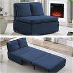 ijuicy 3 in 1 Twin Size Pull Out Sofa Bed Linen Sleeper Sofa with Pullout Bed, Convertible Loveseat Couch Beds with Pillows and Tri-fold Mattress for Small Space Apartment, Dark Blue