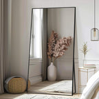 Beauty4U 76" x 34" Large Full Length Mirror with Stand, Black Wall Mounting Full Body Tempered Mirror for Living Room, Bedroom