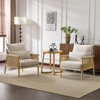 Karl home Cozy Chenille Accent Chair with Lumbar Pillow & Rattan Arms Modern Lounge Chair for Living Room, Bedroom, Reading Nook, Gray