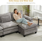 URRED Cloud Couch Modular Sectional Sofa, 87" Modern L Shaped Deep Seat Sofa with Ottoman & Pillows, Ultra Comfy Chenille Couches for Living Room, Bedroom or Apartment, Grey