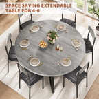 43‘’-57‘’ Extendable Round Dining Table for 4-6, Modern Industrial Kitchen Oval Dining Table with Removable Leaves, Space Saving Pedestal Base with Storage Shelf for Kitchen Living Room (Grey)