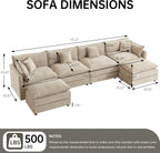 Modular Sectional Sofa, 147.2 Inch U Shaped Couch Set with Armrests, 4-Seater Comfy Cloud Couches with Movable Ottoman for Living Room Apartment, Coffee