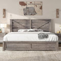 AMERLIFE King Size Farmhouse Bed Frame with 49.2" Barn Door Headboard, Platform Bed Frame with Wood Slats, Under Bed Storage Space, Easy Assembly, Noisy Free, Rustic Gray