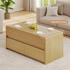 Coffee Table Lift Top with 2 Drawers, 40 Inch Multi-Function Coffee Table with Hidden Compartment, Curved Profile Design, Converts to Home Office Table for Living Room, Natural